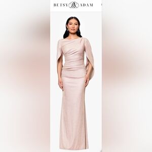 Betsy & Adam Gracie Knitted Galaxy Glitter Draped Gown Sz 8p Color Pink/Gold NWT